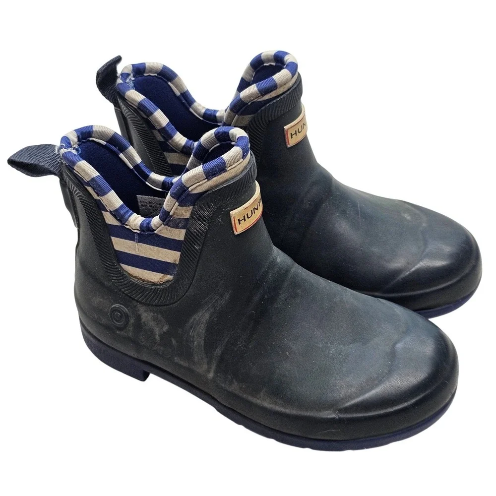 Hunter Kids First Classic Chelsea Rain Boots Navy Blue Striped Size 1 Waterproof